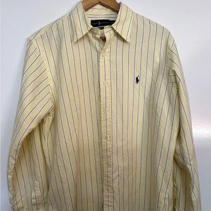 Ralph Lauren Shirt Men’s Large - Yellow Pony Stripe Button Up Custom Fit Dress